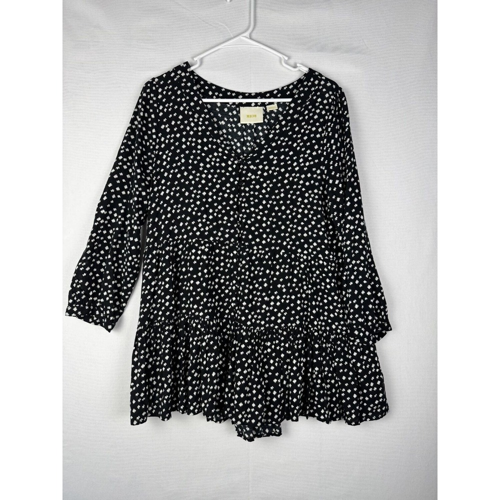 Maeve Anthropologie Blouse Womens M Black Boho Ruffle V Neck Boho Rayon Pullover